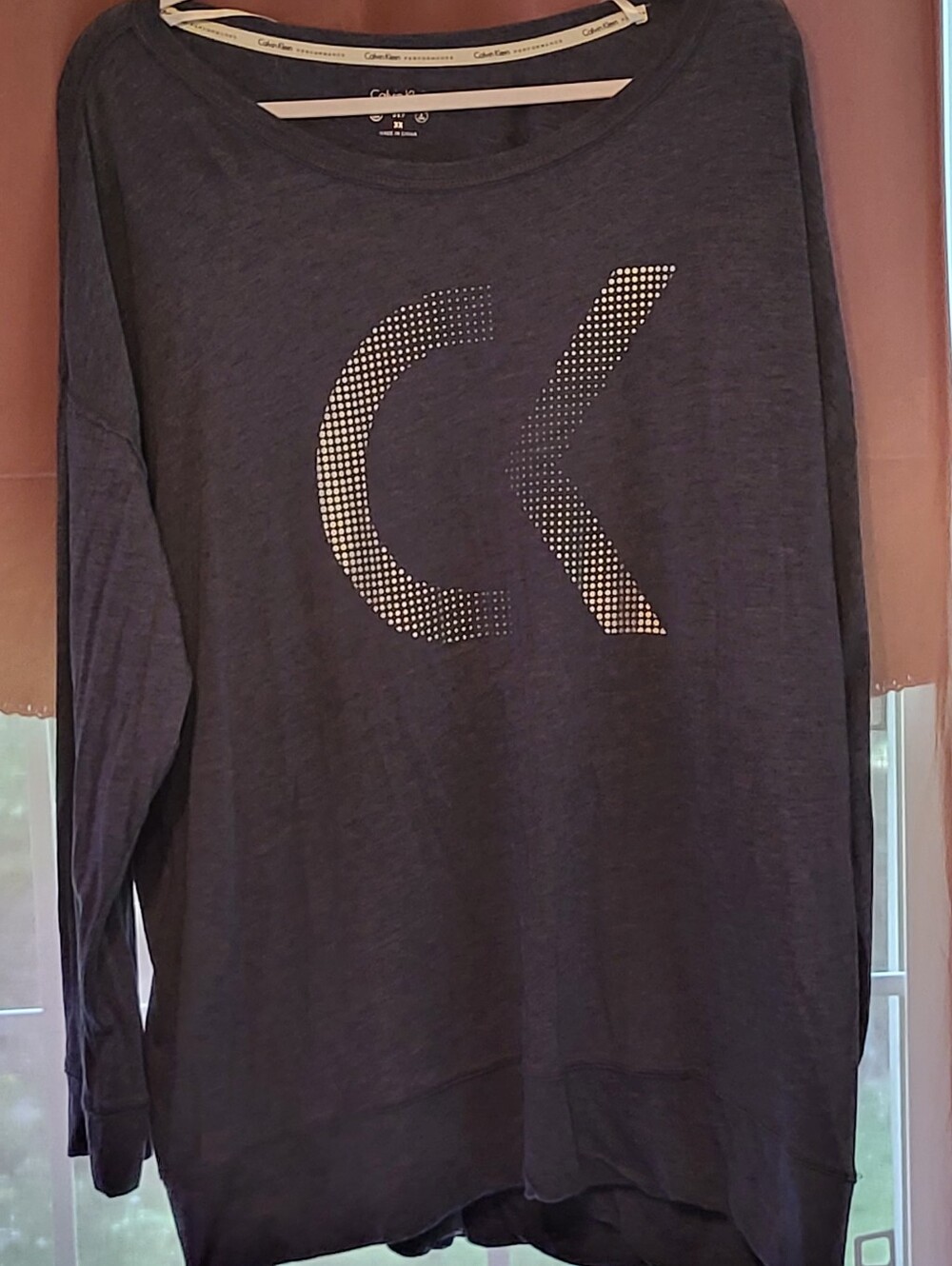 Calvin Klein 3xl Navy Long Sleeve Logo Tee with Metallic Dots